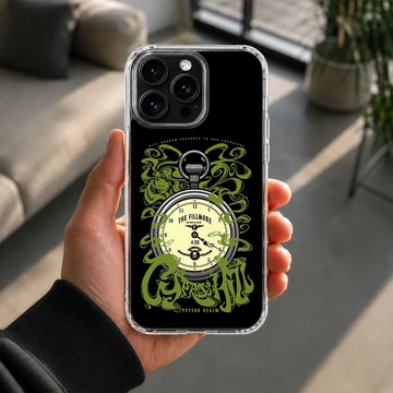 Cypress Hill phone case featuring an edgy clock design with green accents — Lifestyle