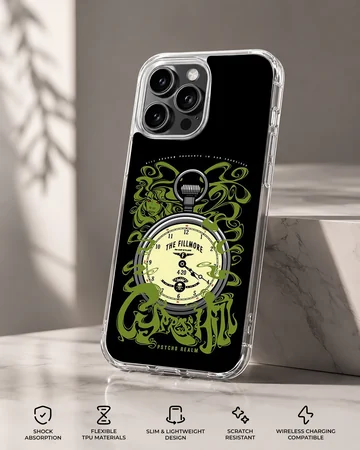 Cypress Hill phone case featuring an edgy clock design with green accents — Specs