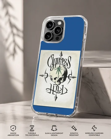 Cypress Hill phone case featuring an edgy skull design with bold typography — Specs