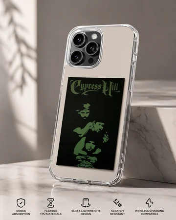Cypress Hill phone case featuring bold green artwork on a black background — Specs