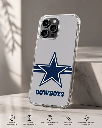 Dallas Cowboys logo on a phone case with blue star and text — Specs