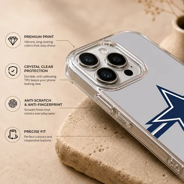 Dallas Cowboys logo on a phone case with blue star and text — Info