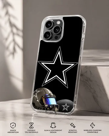 Dallas Cowboys star logo with helmet and football on phone case — Specs
