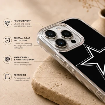 Dallas Cowboys star logo with helmet and football on phone case — Info