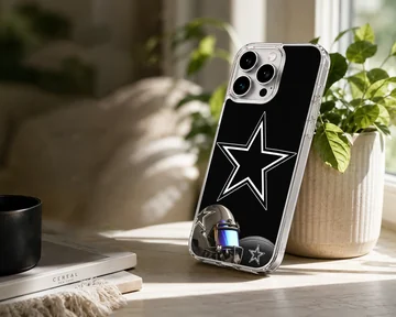 Dallas Cowboys star logo with helmet and football on phone case — Lifestyle