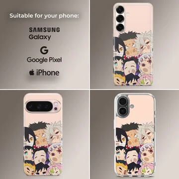 Vibrant Demon Slayer characters artwork on phone case. — Collage
