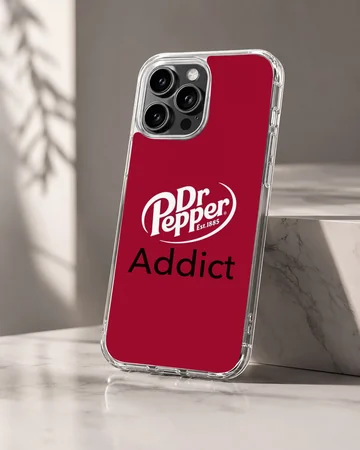 DrPepper Addict humorous quote phone case in red and white. — Hero