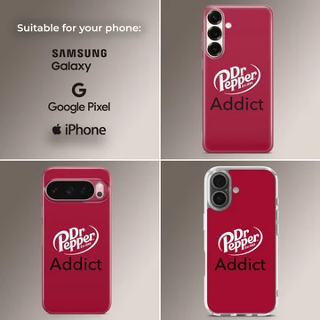DrPepper Addict humorous quote phone case in red and white. — Collage