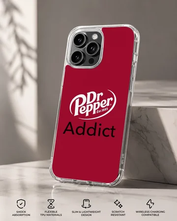 DrPepper Addict humorous quote phone case in red and white. — Specs