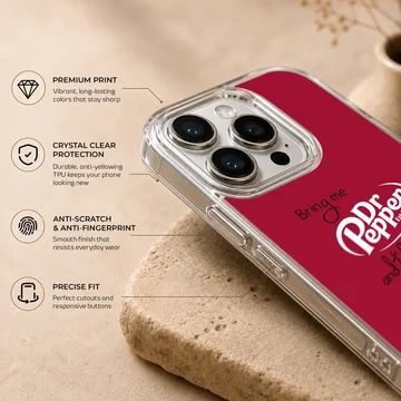 DrPepper themed artwork with a funny saying on a phone case — Info