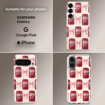 DrPepper cans with pink bows pattern on phone case — Collage