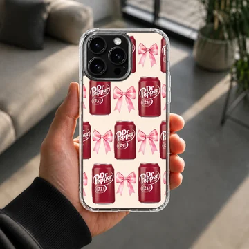 DrPepper cans with pink bows pattern on phone case — Lifestyle