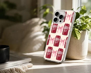 DrPepper cans with pink bows pattern on phone case — Lifestyle
