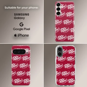 Phone case with bold DrPepper logo pattern in red and white — Collage