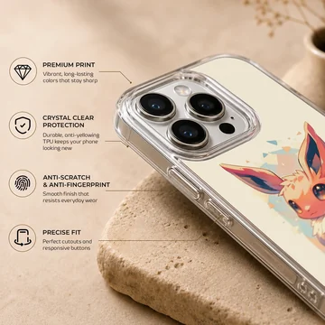 Eevee cartoon art on a phone case featuring playful design. — Info