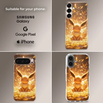 Eevee with golden glow on phone case — Collage