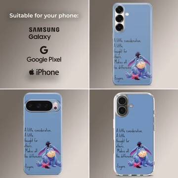 Blue Eeyore cartoon with quote on phone case — Collage