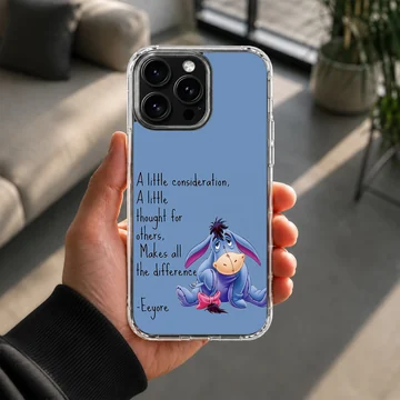 Blue Eeyore cartoon with quote on phone case — Lifestyle