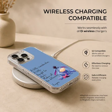 Blue Eeyore cartoon with quote on phone case — Charging