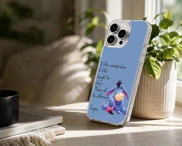 Blue Eeyore cartoon with quote on phone case — Lifestyle