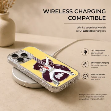 Elvis Presley performing with guitar on yellow backdrop phone case — Charging