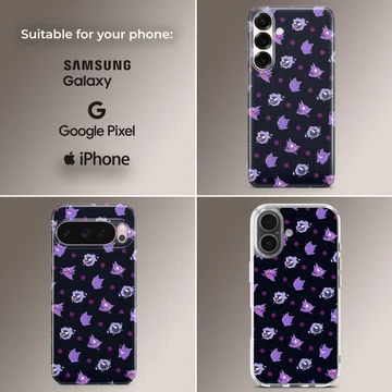 Playful Gengar cartoon pattern on phone case — Collage