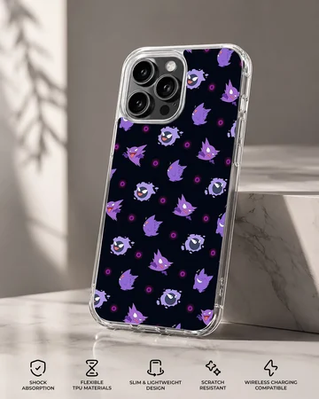 Playful Gengar cartoon pattern on phone case — Specs
