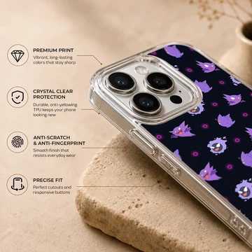 Playful Gengar cartoon pattern on phone case — Info