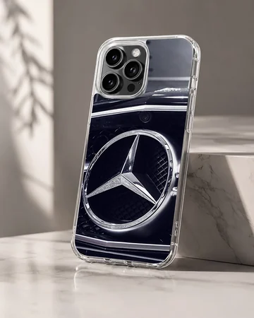German car Merc design on phone case featuring iconic grille and emblem. — Hero