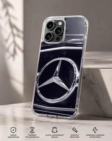 German car Merc design on phone case featuring iconic grille and emblem. — Specs