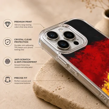 Germany flag phone case with abstract red, yellow, and black design — Info
