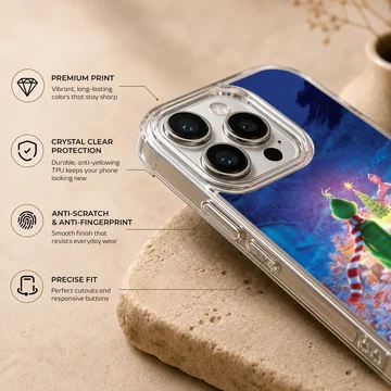 Grinch overlooking a whimsical town scene phone case — Info