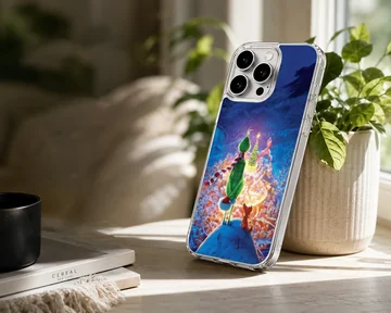 Grinch overlooking a whimsical town scene phone case — Lifestyle