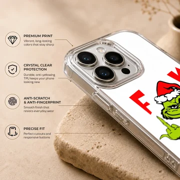 Grinch character with bold typography phone case — Info