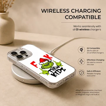 Grinch character with bold typography phone case — Charging