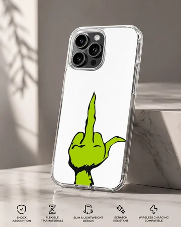 Grinch middle finger illustration on phone case — Specs
