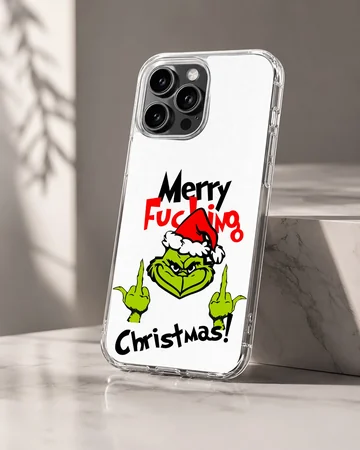 Grinch with bold typography on a holiday phone case — Hero