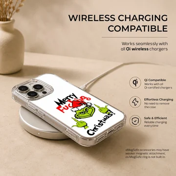 Grinch with bold typography on a holiday phone case — Charging