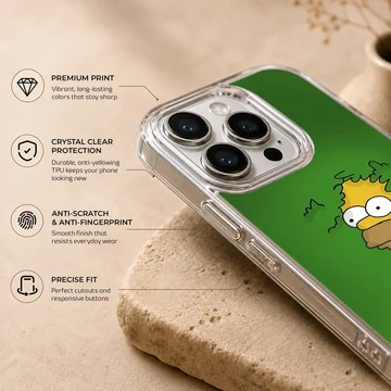 Homer Simpson cartoon image on phone case showcasing nostalgic fun. — Info