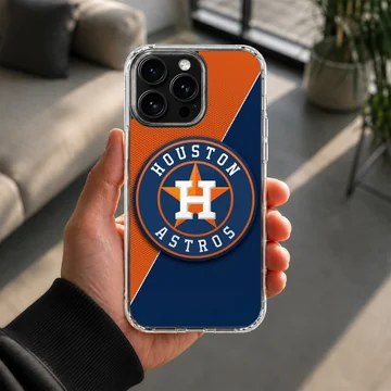 Houston Astros logo on bold blue and orange phone case — Lifestyle