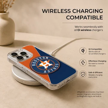 Houston Astros logo on bold blue and orange phone case — Charging