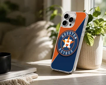 Houston Astros logo on bold blue and orange phone case — Lifestyle