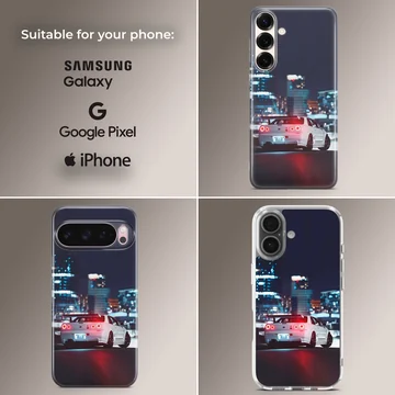 JDM sports car in night city setting on phone case — Collage