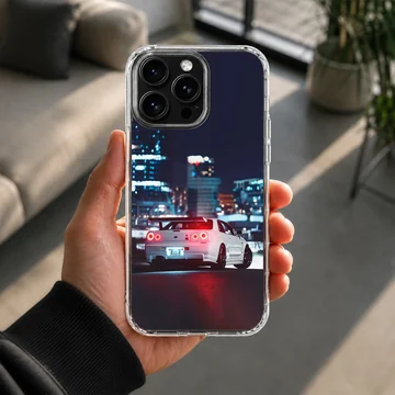 JDM sports car in night city setting on phone case — Lifestyle