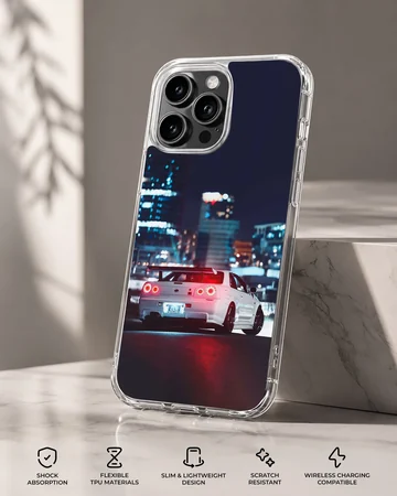 JDM sports car in night city setting on phone case — Specs