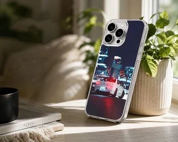 JDM sports car in night city setting on phone case — Lifestyle