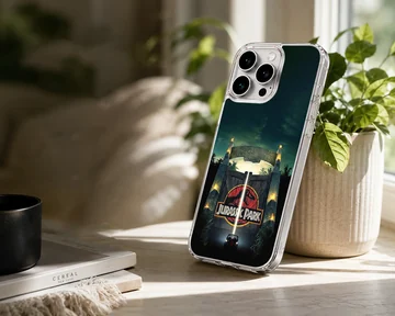 Jurassic Park phone case featuring the iconic gate under a dramatic sky. — Lifestyle