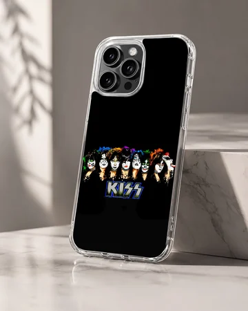 KISS band logo with character illustrations on phone case — Hero