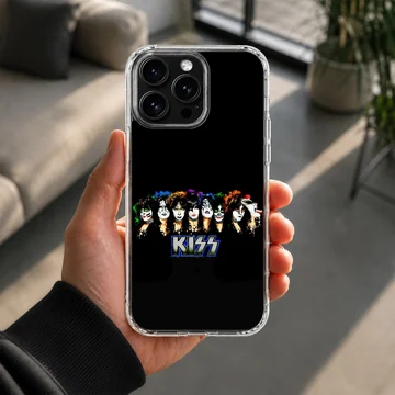 KISS band logo with character illustrations on phone case — Lifestyle