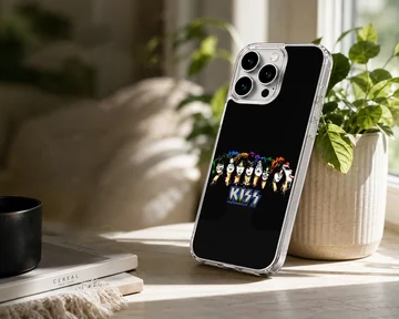 KISS band logo with character illustrations on phone case — Lifestyle